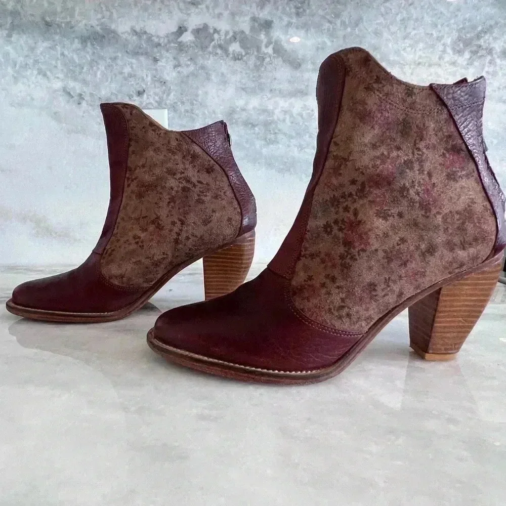 Anthropologie J Shoes Floral Suede & Leather Ankle Boots 38.5/8 - Picture 7 of 7